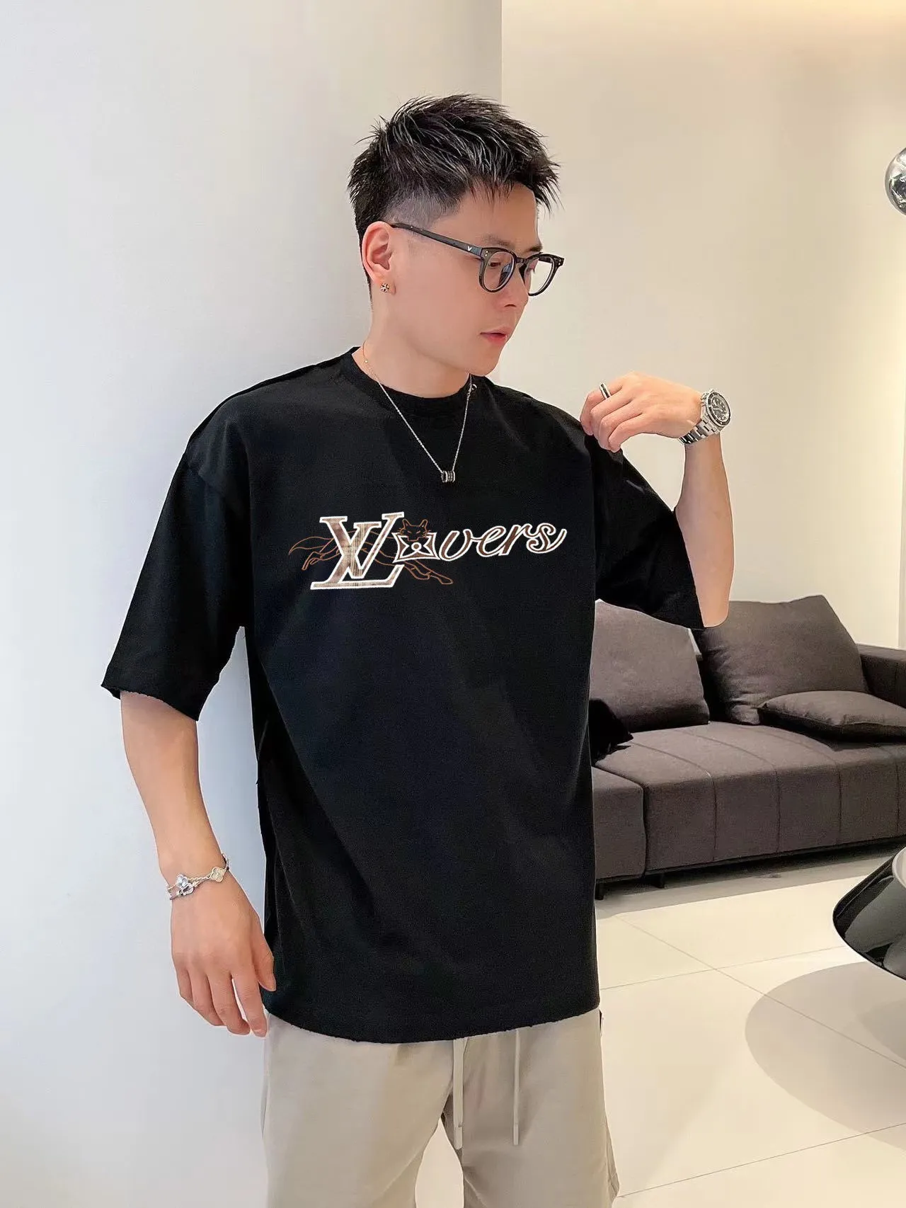 Louis Vuitton/Louis Vuitton 26ss fox letter embroidered short sleeves